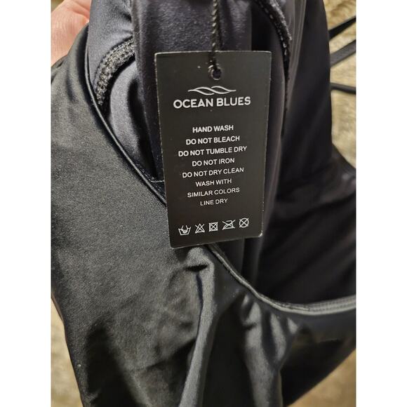 Ocean Blues One Piece Swimsuit Floral With Black Ruffled Top Strappy Size M - Picture 9 of 9